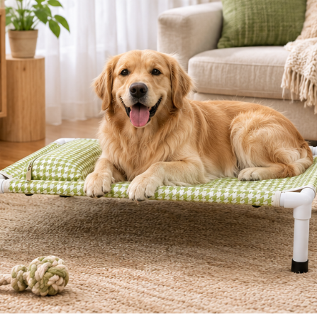Green Houndstooth Elevated Pet Cot