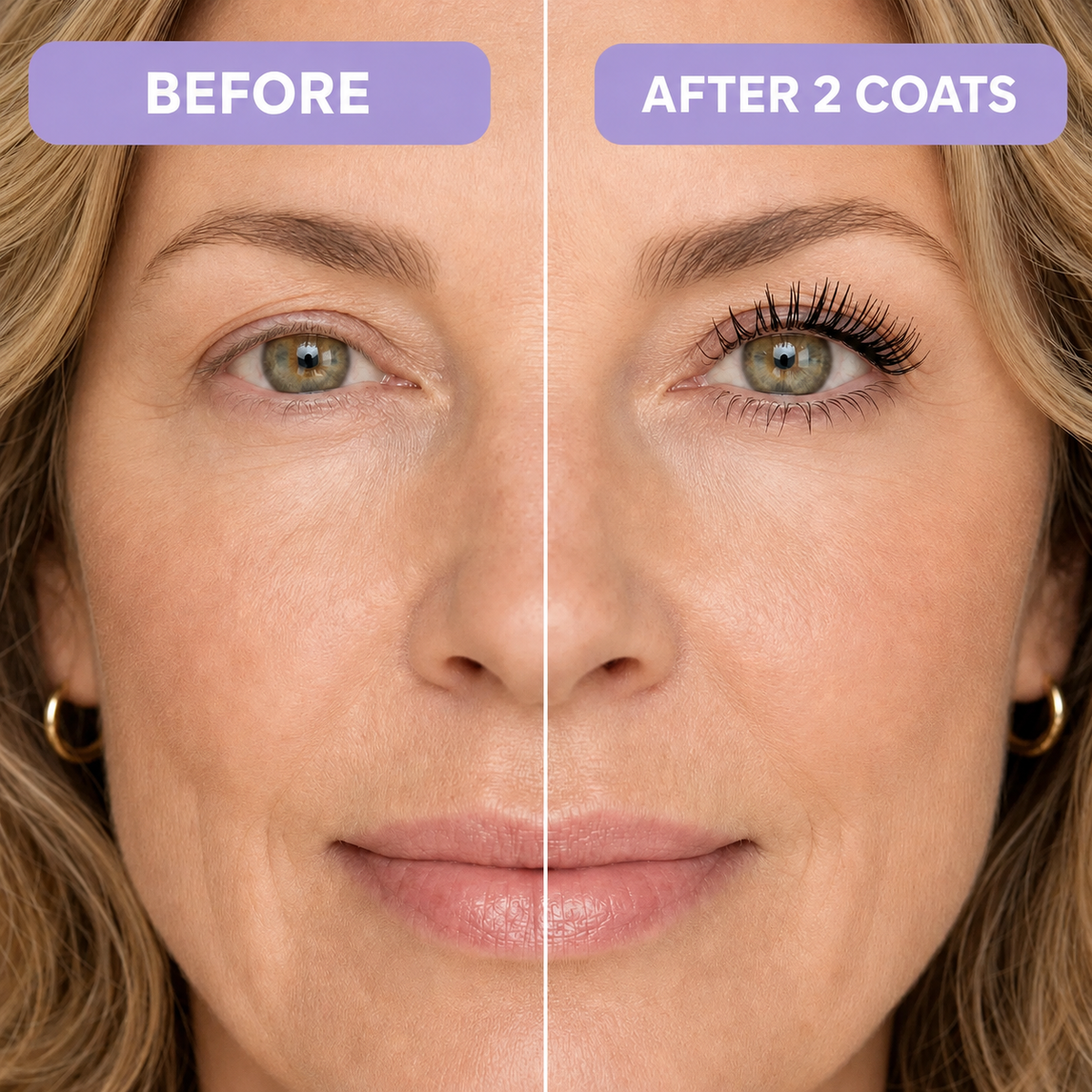 Mascara before and after two coats