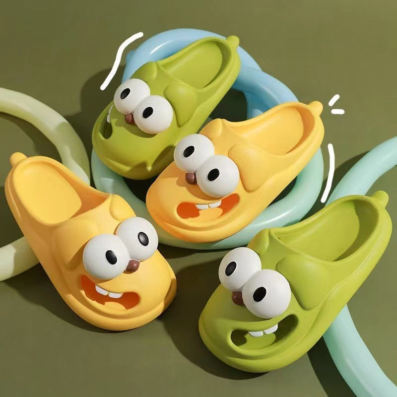 Green and yellow funny dog slippers