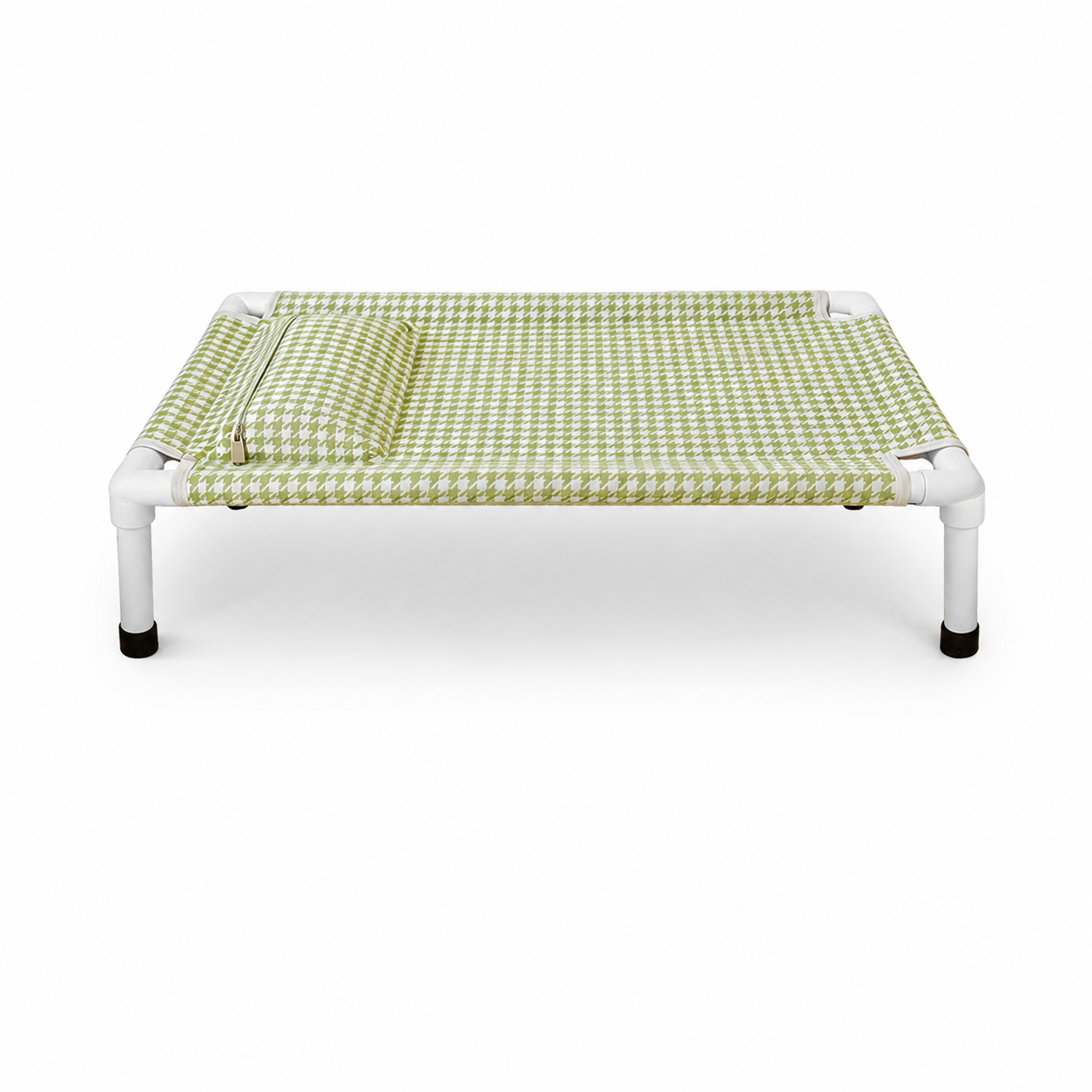 Green Houndstooth Elevated Pet Cot