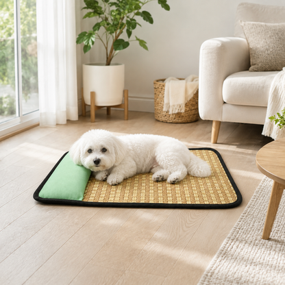 Cooling Rattan Pet Mat with Bolster