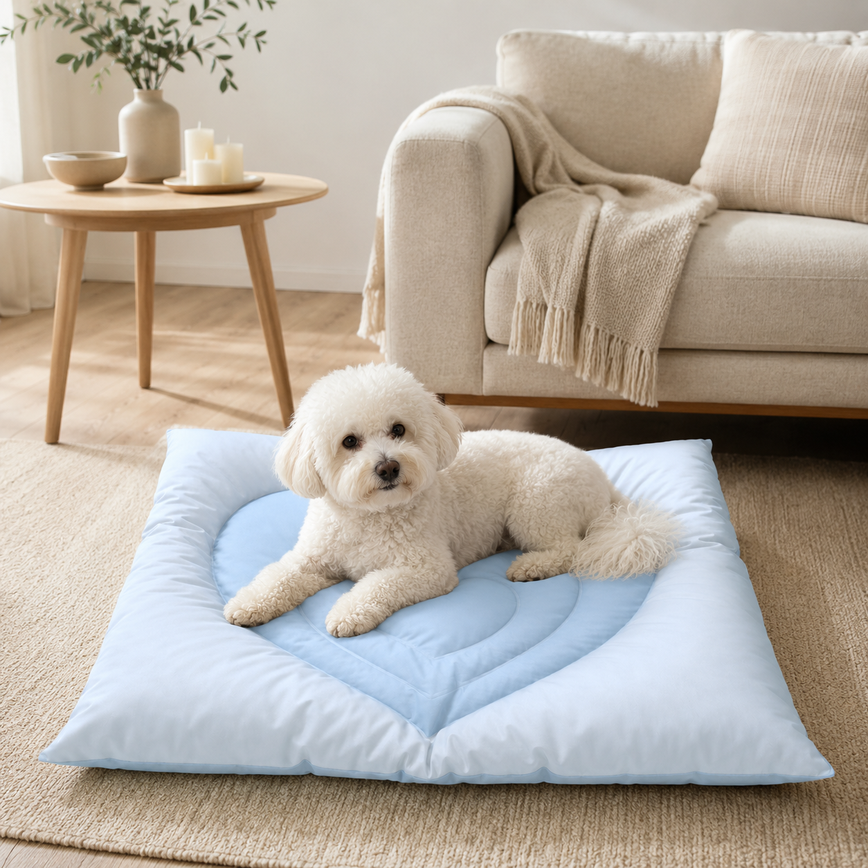 Light Blue Heart Cooling Pet Bed