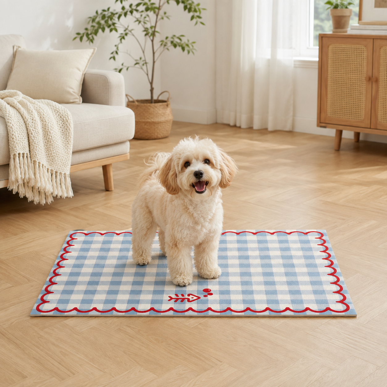 Blue Gingham Quick-Dry Pet Mat