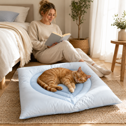 Light Blue Heart Cooling Pet Bed