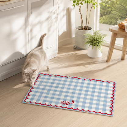 Blue Gingham Quick-Dry Pet Mat